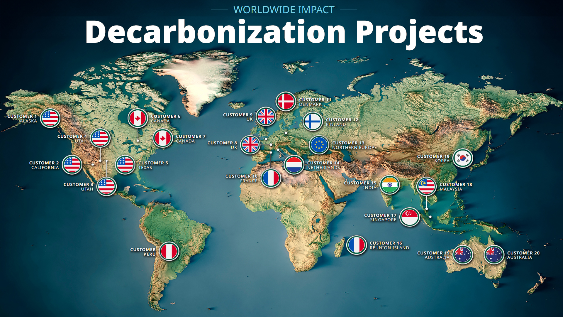 Worldwide impact map of decarbonization projects